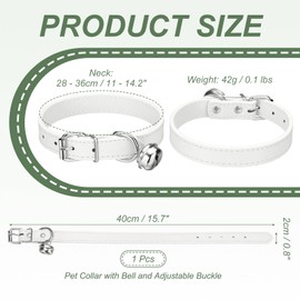 PETAXCELL Dog Collar with Bell, Pu Leather Cat Collars Pet Basic Soft Padded Adjustable Buckle, 16" (White, 1 Pcs), Intended for Teacup/Little Dog/Kitten Cats/Small Animals