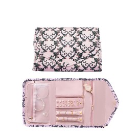 TUKEVA Storage Bag for Jewellery Roll Organiser Bag Jewellery Storage Travel Storage Travel Roll for Organiser Earrings Necklaces Rings Watches etc (Pink Floral, L)