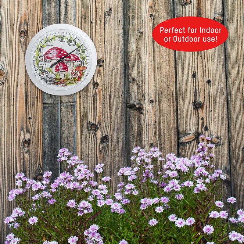 Taylor Forest Mushrooms Indoor Outdoor Dial Thermometer, Wireless Thermometer with