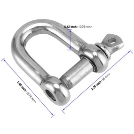 KOHAND 6 Pcs M10 D Shackle, 3/8 Inch Stainless Steel D Shape Ring Shackle with Screw Pin Anchor, Heavy Duty Clevis Marine Shackle Lock Clips for Rope Chain Link and Outdoor Indoor Application