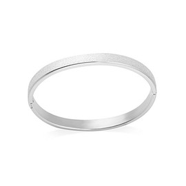 Simple Plain Matte Sandblasting Oval Bangle Bracelet in Surgical Stainless Steel (Silver, 16)