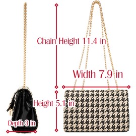 Alijulice Houndstooth Faux Leather Crossbody Bags, Womens Metal Chain Strap Vegan Shoulder Clutch Purse with Rabbit Key Ring, Black Gold