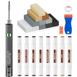 Laminate Vinyl Wood Floor Scratch Repair Kit with Heat Pen - 11 Colors Grey Hardwood Wax Sticks & 8 Colors Dual Tip Furniture Markers Touch up, Linoleum Restoration Wax Melting Tool Set