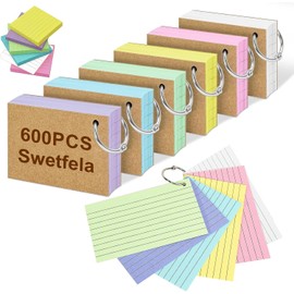 ZOBMIO 600 Pieces A3 Multicolor Index Cards Revision Cards with Metal Brochure Ring Double Sided Kraft Study Cards Revision for Office Home School Study Records