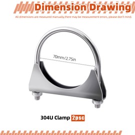 Tanstic 2Pcs U-Bolt Exhaust Clamps, 2-3/4” Stainless Steel Muffler U-Bolt Clamps with Saddle Flange
