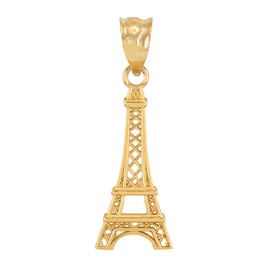 LA BLINGZ 10K Gold Paris Eiffel Tower Travel Charm Necklace (Pendant Only, Yellow Gold)