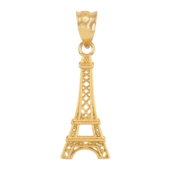 LA BLINGZ 10K Gold Paris Eiffel Tower Travel Charm Necklace