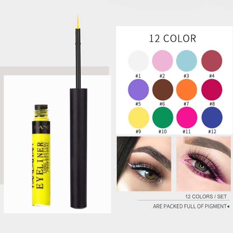 12 Colours Matte Liquid Eyeliner Set, Colourful Waterproof Smudge-Proof, Durable