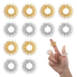 JIYIN Spiky Sensory Rings, 12 Pcs Fidget Rings Stress Relief Toys Acupressure Rings, Spiky Sensory Finger Rings for Anxiety Stress Relief Fidget Sensory Toys for Adults Stress Reducer, Gold & Silver