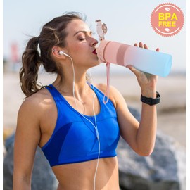 CodiCile Water Bottle, BPA Free 1l Water Bottle Leak Proof Drinks Bottle, Large Sports Bottle Great for Gym, School, Office and Travel (Pink Blue)