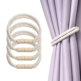 HERKINDNESS Set of 4 Magnetic Curtain Holdbacks for Curtains, 50 cm Cream White Tiebacks Magnetic, Cotton Linen Curtain Holdbacks - for Living Room, Kitchen, Bedroom