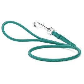Dogline Soft and Padded Rolled Round Leather Leash for Dogs W1/2" - L72, Teal