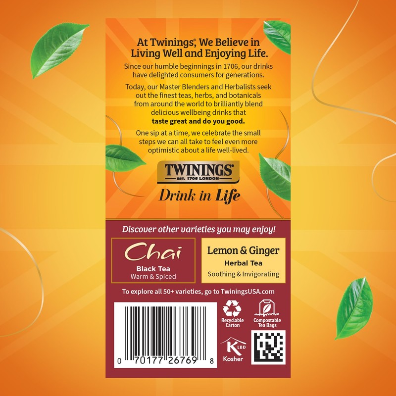 Twinings Pumpkin Spice Chai Black Tea Individually Wrapped Bags, 20