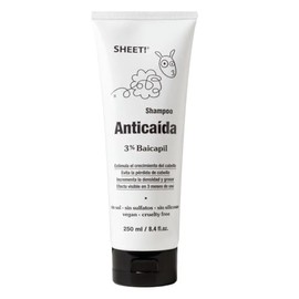 Sheet - Shampoo anticaída - 250 ml - 3% Baicapil - Fórmula sin sal, sulfatos ni siliconas - Vegano y libre de crueldad - Apto para Low Poo Curly Co Wash - Estimula crecimiento y mejora densidad