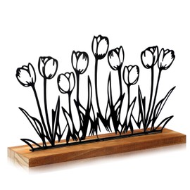 Metal Spring Tulip Stand Floral Home Decor Tulip Flowers Farmhouse Decor Metal Tray Spring Flower Art Supplies Table Centerpiece Home Party Decoration(12.4 x 11.8 Inches)