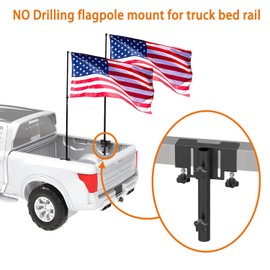 Flagpole Holder for Truck Bed,Flag Pole Mount for Truck Bed, No Drilling Flag Mount for Truck/Pickup, Fit Up to 1.2 Inch Flag Pole. All Equipment You Need is Included!
