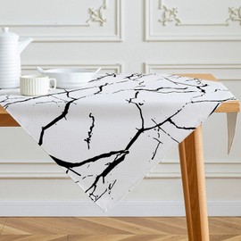 Tablecloth White and Black Middle Runner Modern Tablecloths with Marble Texture Abstract Linen Table Decoration for Indoor Kitchen Winter Spring Holidays Party Decor 100 x 100 cm