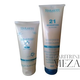 Salerm 21 Kit de Cuidado Capilar: Shampoo con Ácido Hialurónico (300ml) + Mascarilla Leave-In Proteína de Seda (200ml) - Rutina de Hidratación Extrema para Cabello Seco y Dañado