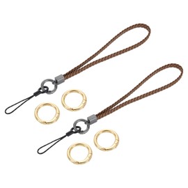 sourcing map 2Pcs Woven Wristlet Lanyards, 5.5" Leather Handmade Prevent Drop Keychain Strap for Clutch Cellphone Keychain Wallet Purse Accessories, Brown