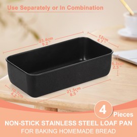Herogo Non-Stick Loaf Pan Set of 4, Stainless Steel Rectangle Bread Loaf Pans for Baking Bread Meatloaf Brownie Lasagna, 9 x 5 Inch Black Meatloaf Baking Pan for Homemade Bread, Oven Safe