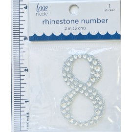 Love Nicole Number 8  Rhinestone Sticker 2"  Clear Sliver Glitter Scrapbook Monogram Bling