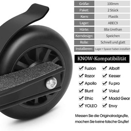100 mm Scooter Wheels - 2 Pieces 100 mm Scooter Replacement Wheels Wheels Wheels with ABEC-9 Bearings - 88A Stunt Scooter Wheels Wheels for Apollo Albott Hudora Kesser Fuzion (Black)