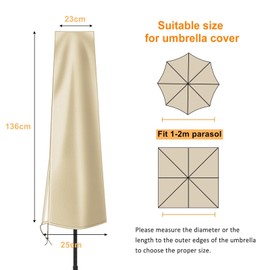 OKPOW Parasol Cover Waterproof,600D Garden Umbrella Cover with Zip(136 * 23 * 25cm),Fit for Ø 200 cm Garden Parasol,Multipurpose Umbrella Covers for Outdoor