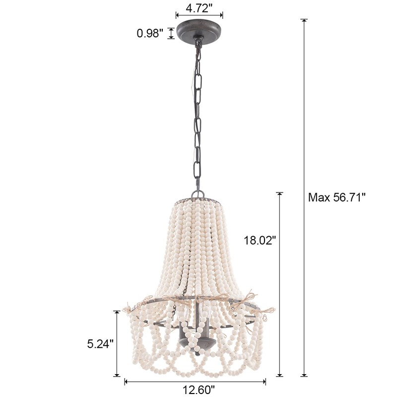Wood Beaded Chandelier 3-Light Bohemia Pendant Light Fixture Farmhouse Round