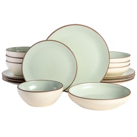 Gibson Elite Contempo Classic 16-Piece Double Bowl Dinnerware Set, Service for 4 – Mint Stoneware Plates and Bowls