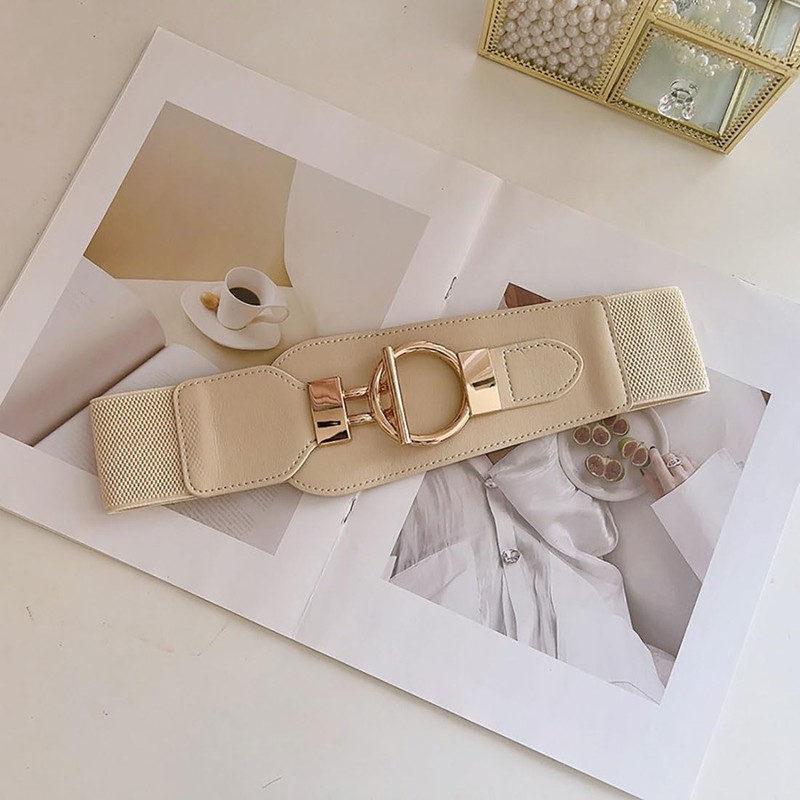 Jascatin Women PU Leather Elastic Waistband Wide Waist Belt Dress