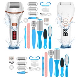 2 Pack Electric Foot Files Callus Remover, Pedicure Tools Foot Care Callus Remover Kit with 20in1 Pedicure Kit,6Pack Roller Heads,2Speed, Battery Display for Remove Cracked Heels Calluses,Hard Skin