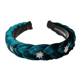 Alpenflüstern Costume Headband Velvet Braided Look & Rhinestone Edelweiss – Women's Hair Accessories Non-Slip Hair Band Braided for Dirndl (Petrol) ADV129