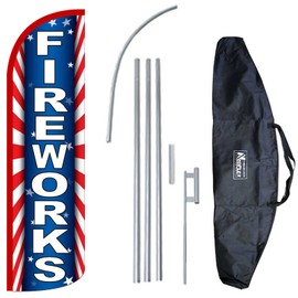 "Fireworks" 12-Foot King Size Complete Swooper Feather Flag and Case Set...Includes 12-Foot Flag, 15-Foot Pole, Ground Spike, and Carrying/Storage Case