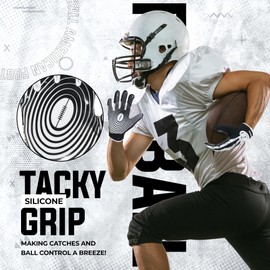 HANDLANDY Youth Football Gloves for Boys Girls, Sticky Wide Receiver Gloves for Kids, Junior Flag Football Gloves (White, Youth M)