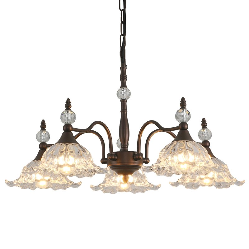 Sicddde Dining Chandelier Over Table 5 Light Brown Vintage Glass