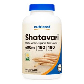 Nutricost Shatavari Orgánico 600mg 180 Cápsulas Sabor Sin Sabor