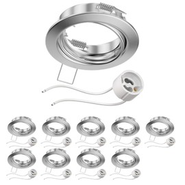 ledscom.de FERE Ceiling Mounting Frame Matt Chrome Pivoting (LED/Halogen/GU10/MR16/PAR16/50 mm) Including GU10 Socket Pack of 10