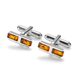Men's Silver Cufflinks 925 Silver with Amber Made in the EU, amber