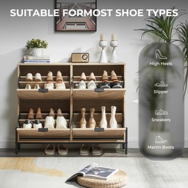 HUSHEDIFY Shoe Cabinet Storage with 4 Flip Drawers, Narrow Hidden Shoes Organizer Cabinet for Entryway, Freestanding Slim Shoe Rack Front Door Entrance(Oak)