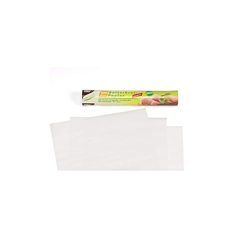 Papstar 14300, 100 sheets of Greaseproof paper, sandwich bag, 25