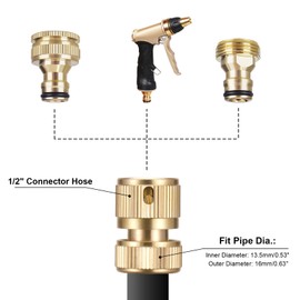 Zocipro 4Pcs 1/2" Brass Garden Hose Connector, Hose End Quick Connect Fitting, Garden Hose Nozzle Connect Kit for Gardening Kitchen Outdoor Tap Connector