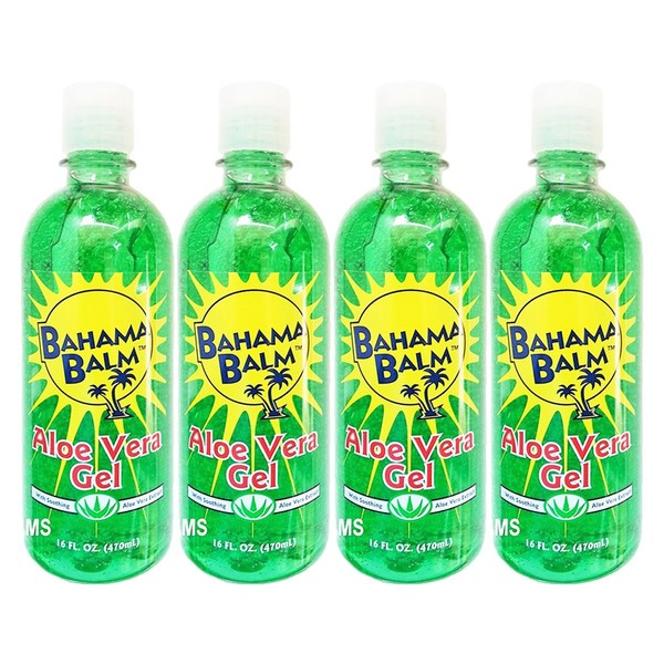 Set of 4 Bahama Balm 16oz Aloe Vera Gel After Sun Skin Care - Cools & Soothes - Helps Minimize Drying and Peeling Skin!