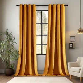 EMEMA Fall Decor Mustard Yellow Velvet Curtains Room Darkening Curtains 72 inches Long Luxury Curtains Window Drapes Grommet Thermal Insulated Decoration for Living Room Bedroom W52 x L72 2 Panels
