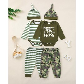 VEGGIEDOT 3-6 Months Boy Clothes Baby Boy Outfits Infant Romper 2-Pack Dark Green Fall Pants Set Cute Hat Fashion Stripe Clothing Set