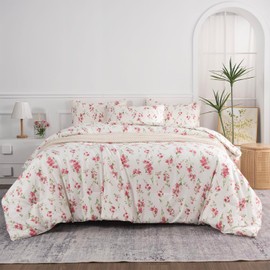 TISPLR Floral Comforter Set Twin 2 Pieces Soft Bedding Comforter Set Garden Style Red Flower Print Botanical Flowers Comforter Set for All Seasons 1 Comforter and 1 Pillowcases (Floral, Twin)