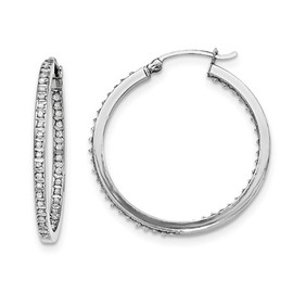 Sterling Silver In and Out Hoop Earrings with Diamond Accents (1 1/4 Inch)