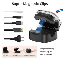 Cord Ogranizer, 6PC Cable Clips Self-Adhesive Magnetic Cord Holder Clip, Phone Charger Wire Holder Keeper Organizer for Home Office Desk Cable Management Nightstand Wall Desktop Car-Black