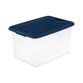 Sterilite 64 Quart Latching Hinged See-Through Plastic Stacking Storage Container Tote with Recessed Lids for Home Organization, Marine Blue (6 Pack)
