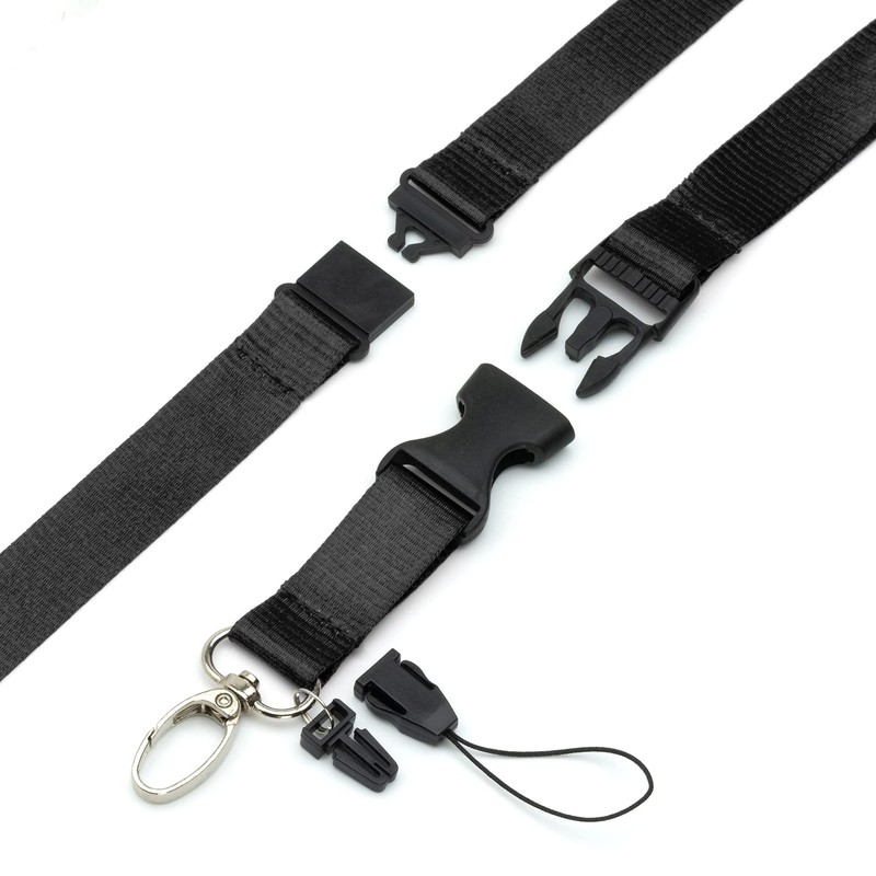 Black Detachable 2cm Flat Lanyards With Buckle, Safety Breakaway Pull,