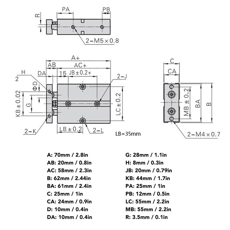 Air Cylinder Pneumatic 2 Piston Rod 2 Shaft Double Action